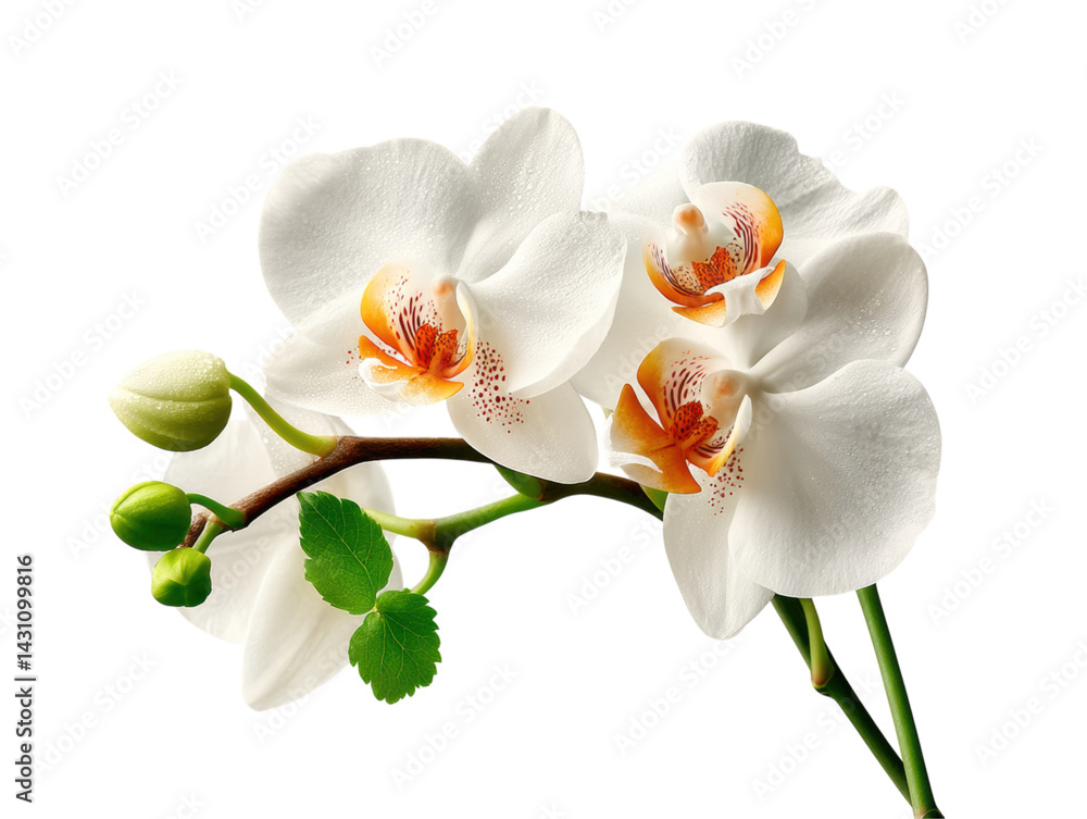 Naklejka premium isolated transparent Background. beautiful white orchid flower stem with three open blooms, showcasing delicate petals