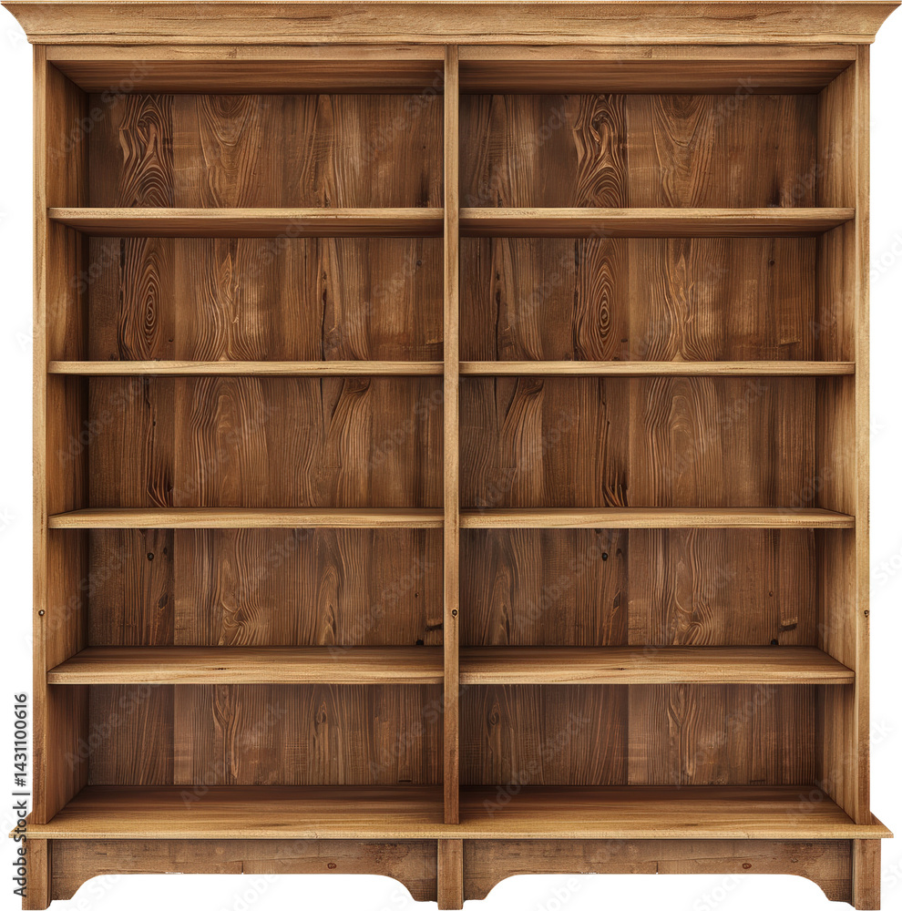 Empty wooden bookshelf with natural finish Empty wooden bookshelf with natural finish