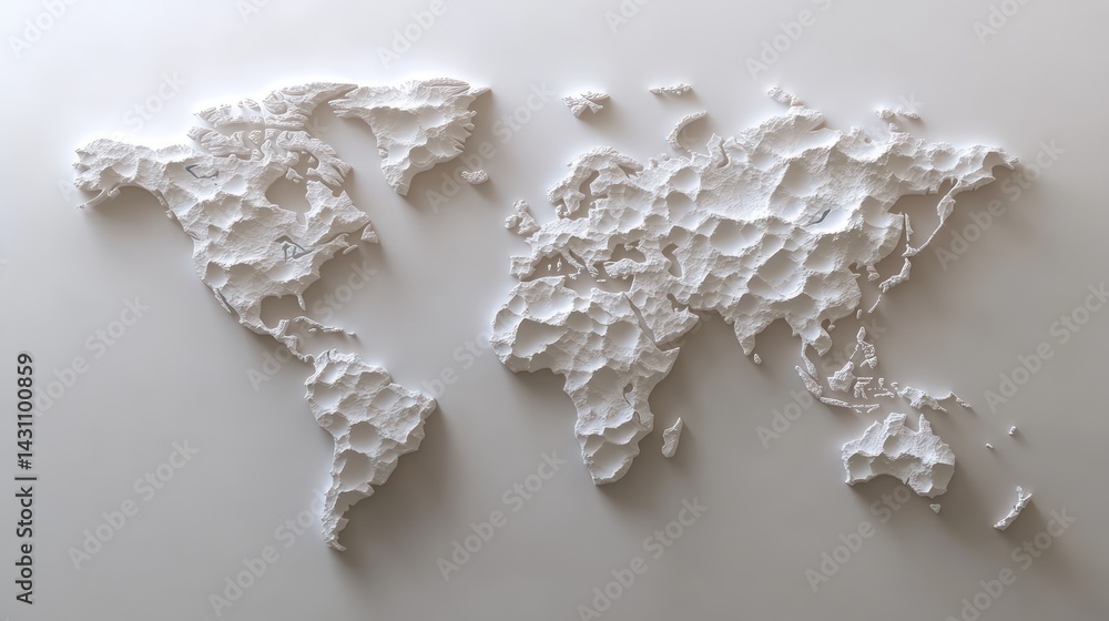 3D Relief World Map on Plain Background 3D Relief World Map on Plain Background