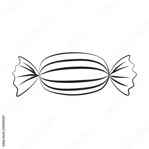 Candy doodle sign isolated on white background. Vector illustration. Sweets symbol. Wrapped caramel yummy icon linear graphic drawing. Childish tasty sugar dessert coloring.