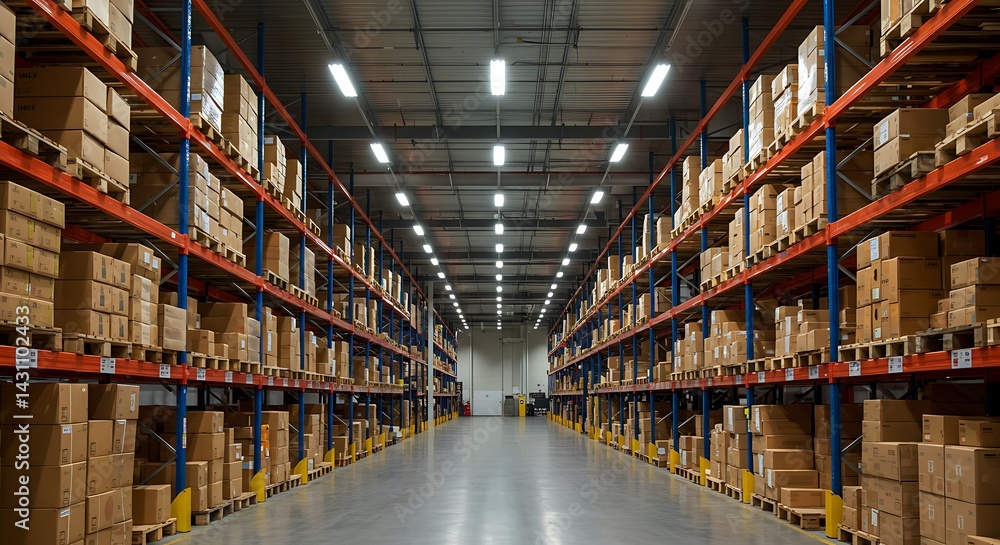 Well organized logistic warehouse with boxes Well organized logistic warehouse with boxes
