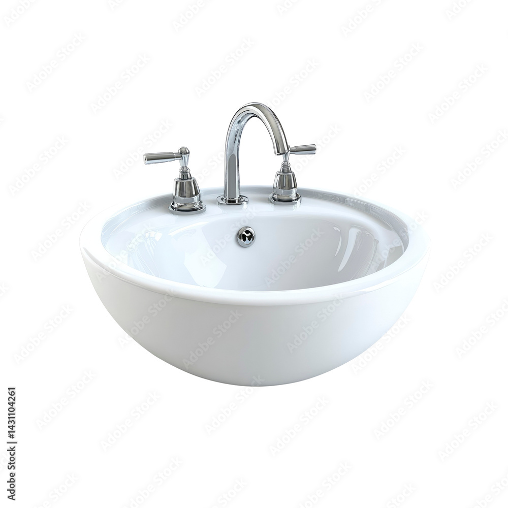 Fototapeta premium Modern White Vessel Sink with Chrome Faucet - Bathroom Interior Design Element