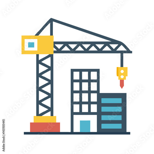 Icon of a construction crane beside an unfinished building outline