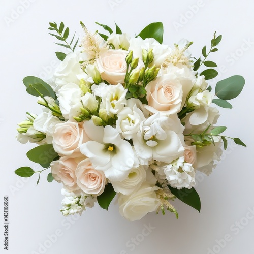 White Bouquet. Beautiful Summer Flowers in White Blossom, Nature Inspired Wedding Floral Arrangement