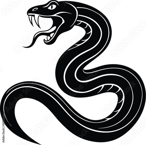 Silhouette of a curled snake with tongue extended minimalistic vector style ideal for danger, mystery or jungle branding