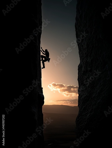 Climber Silhouette Sunset Rock
