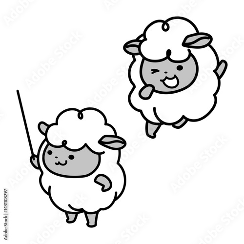 教えてくれる羊のイラストセット
