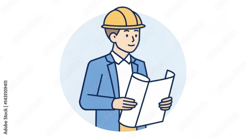 A construction worker in a hard hat holds blueprints, symbolizing planning and project management in the building industry. A construction worker in a hard hat holds blueprints, symbolizing planning and project management in the building industry.