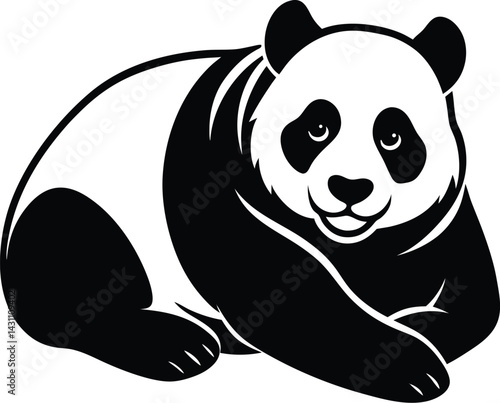 Silhouette of a resting panda with head turned minimalistic vector style perfect for Asian wildlife or cute animal themes