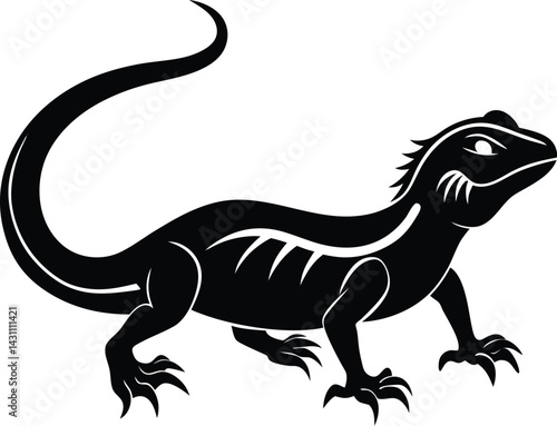 Silhouette of a walking lizard with long tail minimalistic vector style perfect for reptile or desert themed artwork