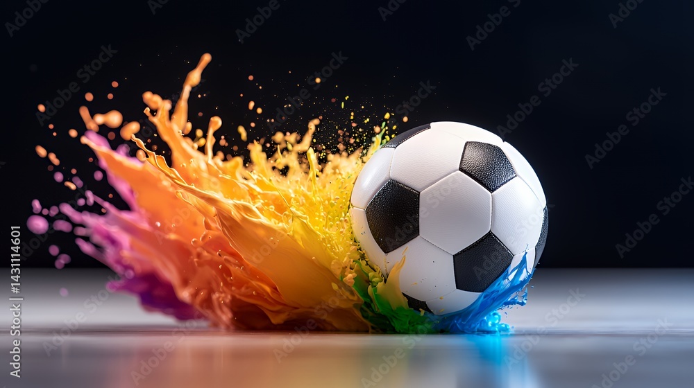 Naklejka premium Soccer ball explosion of color
