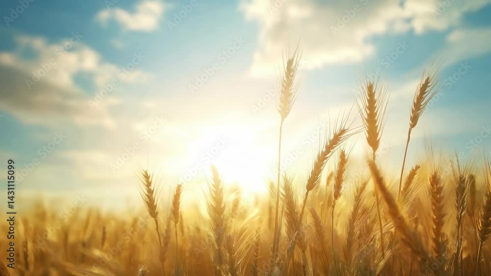 A golden wheat field illuminated by bright sunlight under a blue sky adorned with soft clouds. A golden wheat field illuminated by bright sunlight under a blue sky adorned with soft clouds.