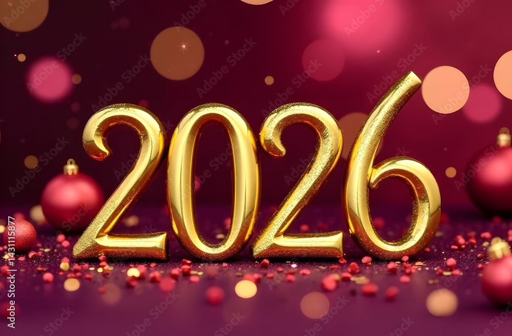 Golden numbers 2026 on a New Year's burgundy background Golden numbers 2026 on a New Year's burgundy background