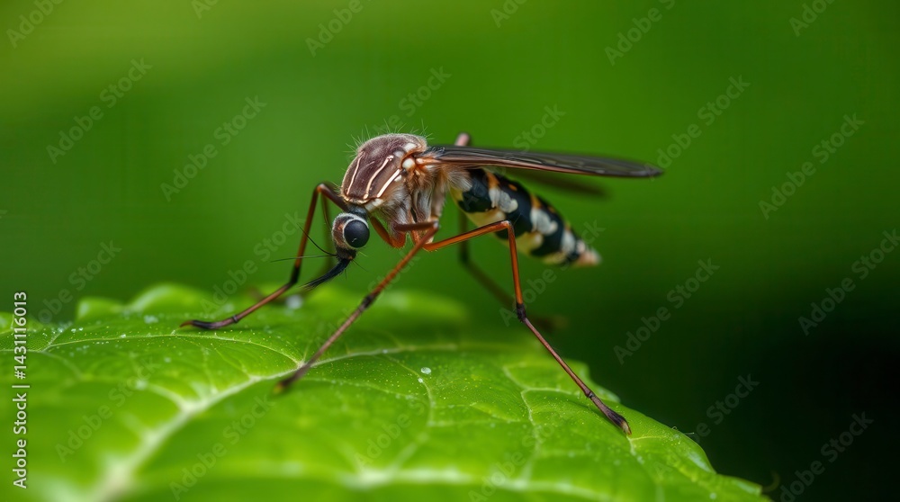 Close-up of a Crane Fly Resting on Green Leaf Close-up of a Crane Fly Resting on Green Leaf