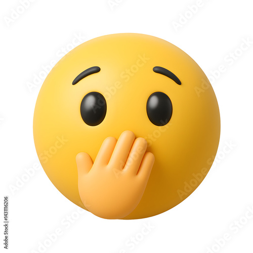 3D embarrassed emoji with hand covering mouth, expressing surprise, shyness or awkwardness on transparent background
