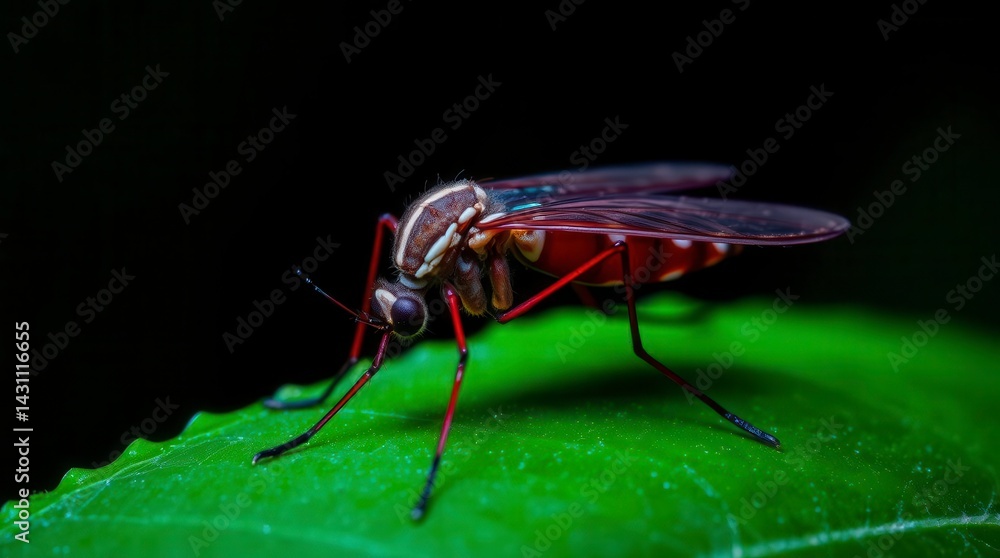 Fototapeta premium Fly Resting on Green Leaf Close-up Nature Photography