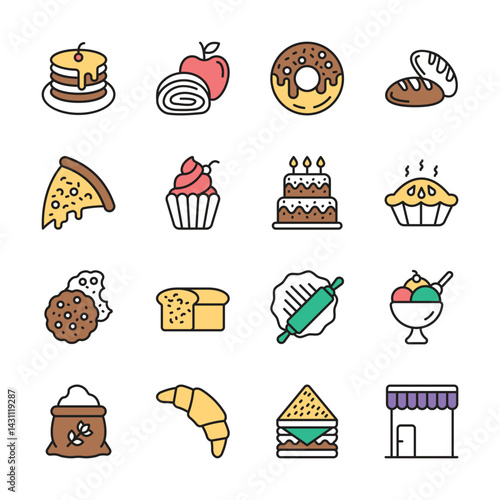 Grab this amazing outline collection of bakery products icons