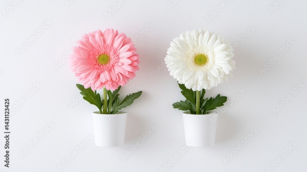 custom made wallpaper toronto digitalTwo potted flowers, one pink, one white