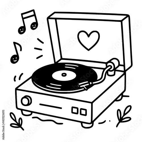 Vintage Record Player Illustration – Retro Vinyl Music