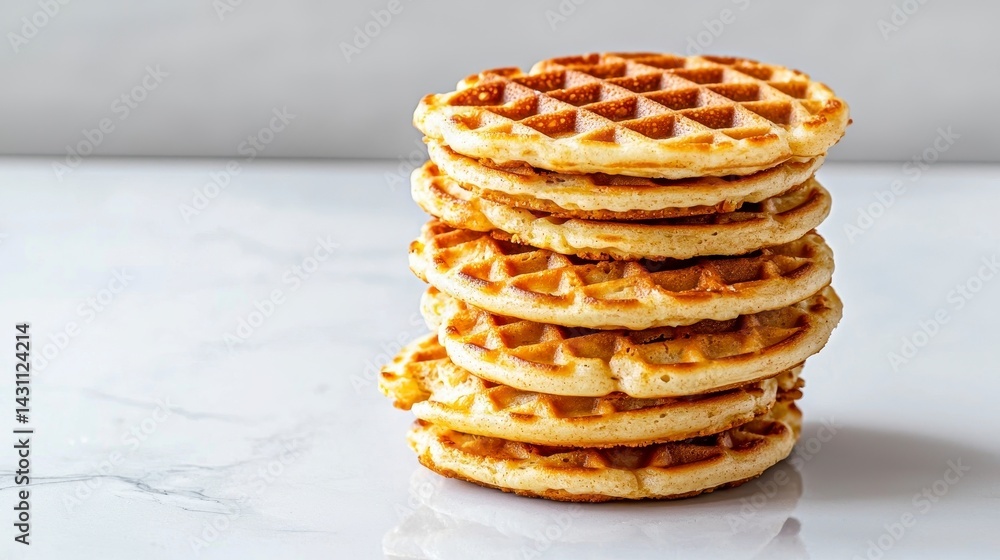 Freshly Made Waffles Stacked on Marble Surface Freshly Made Waffles Stacked on Marble Surface