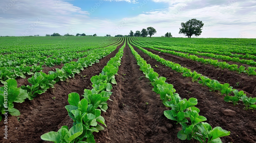 Rows of vibrant green plants stretch across fertile soil, basking in sunlight and reflecting the harmony of sustainable agriculture.
Rows of vibrant green plants stretch across fertile soil, basking in sunlight and reflecting the harmony of sustainable agriculture.