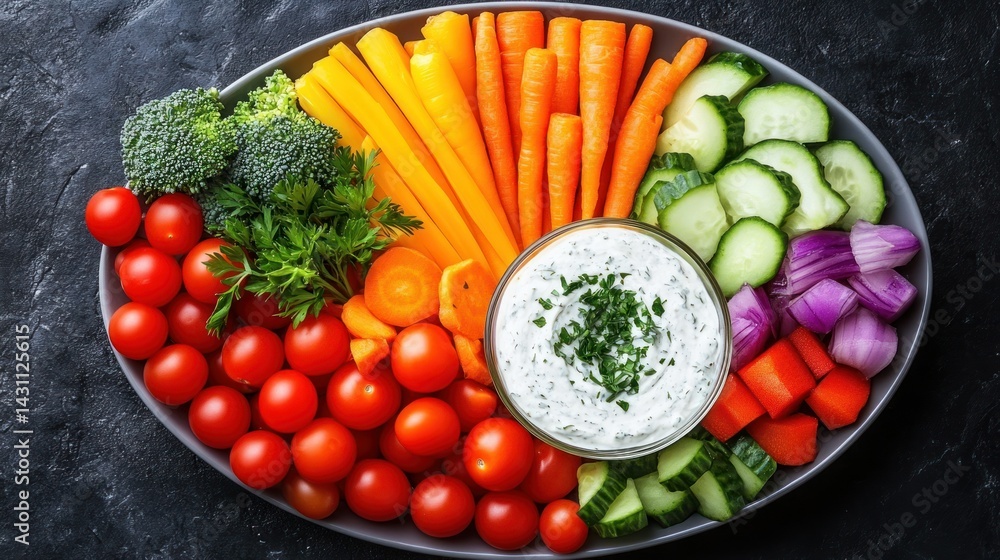 Colorful vegetable platter with dip Colorful vegetable platter with dip