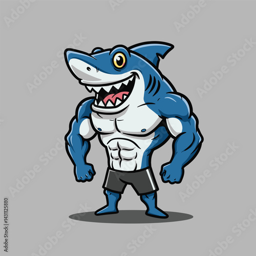Muscular Blue Shark Mascot