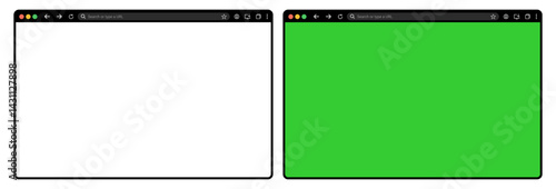 Browser window website mockup template with PNG and green screen or chroma key screen, featuring frames for PC, laptop, tablet, and mobile  for UI and web design presentations.