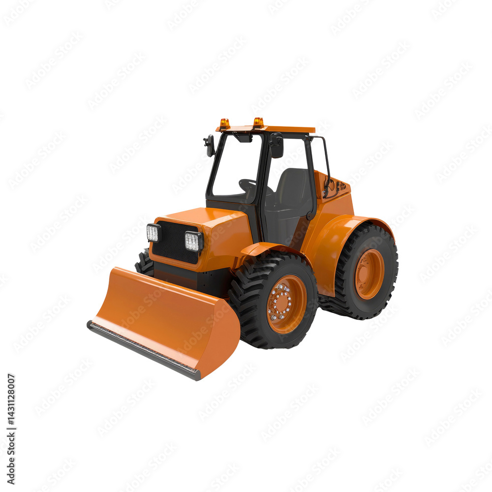 Naklejka premium Orange Tractor with Snow Plow - 3D Render
