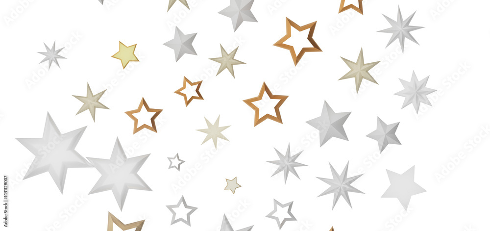 A digital abstract design with various sizes of stars in gold, silver and white on a black background. A digital abstract design with various sizes of stars in gold, silver and white on a black background.