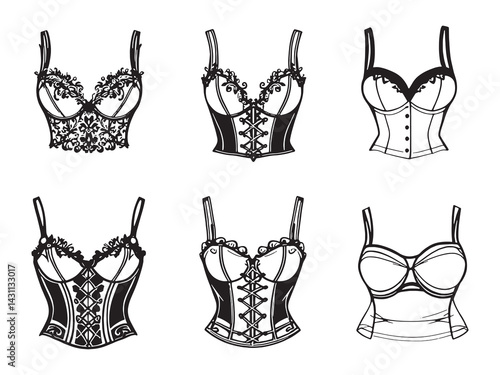 Bustier line art illustration creative outline of women’s fashion attire
