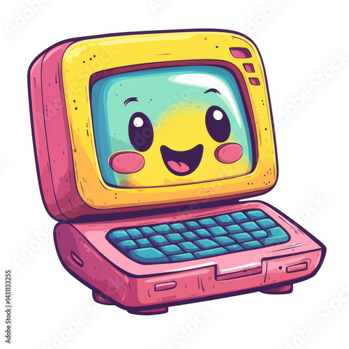 Obraz na płótnie Cartoon smiling computer character with vibrant colors in a playful design w salonie