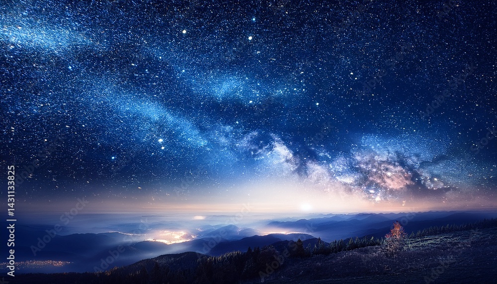 Naklejka premium cosmic sparkle night sky digital art abstract background dark atmosphere wide angle stellar wonder