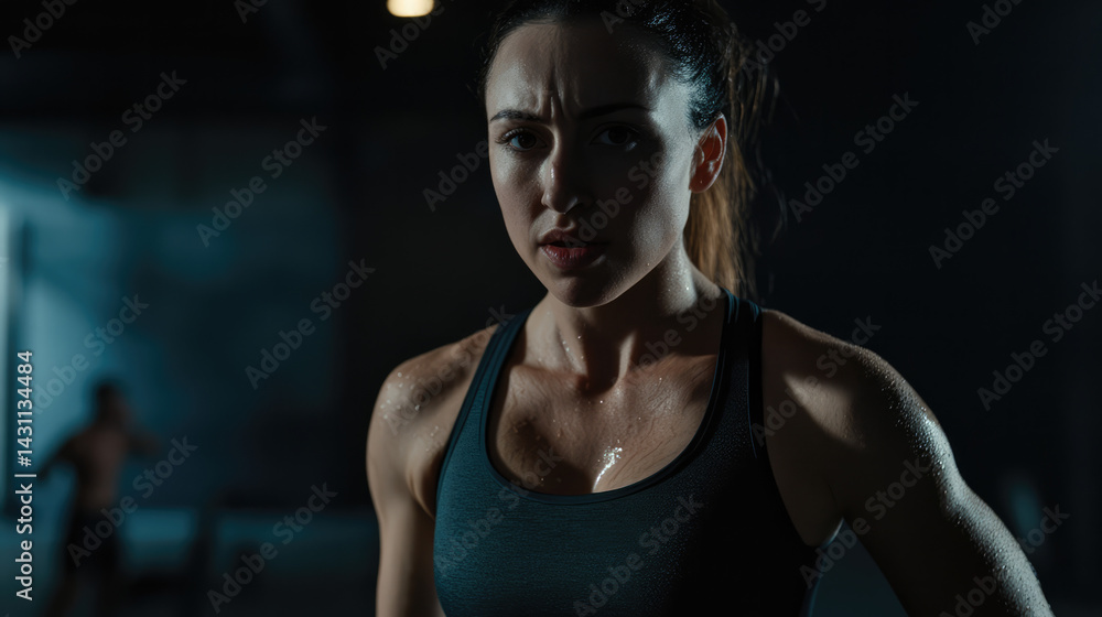 Powerful woman in training environment with copy space Powerful woman in training environment with copy space