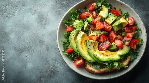 Delicious Avocado Toast with Tomato and Parsley Salad Healthy Food Photography