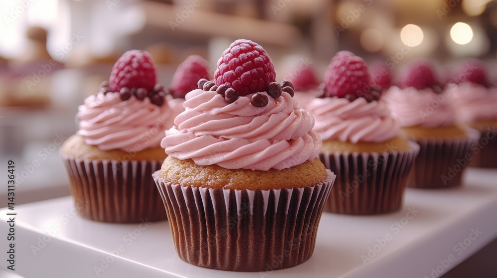 Delicious Pink Raspberry Cupcakes with Chocolate Sprinkles Bakery Treats Sweet Dessert