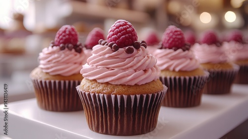 Delicious Pink Raspberry Cupcakes with Chocolate Sprinkles Bakery Treats Sweet Dessert