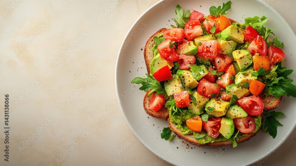 Delicious Avocado Toast with Tomatoes Arugula Seasoning Healthy Breakfast Food