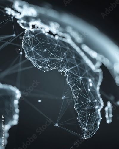 Abstract polygonal globe depicting africa continent network connection technology digital world concept futuristic design for global communication and business