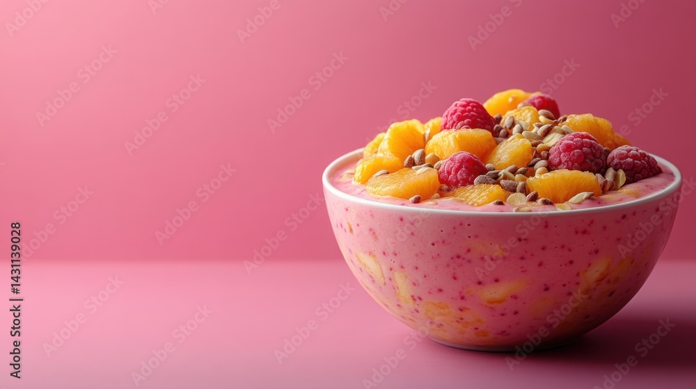 Delicious Raspberry Smoothie Bowl with Mandarin Oranges and Seeds Healthy Breakfast