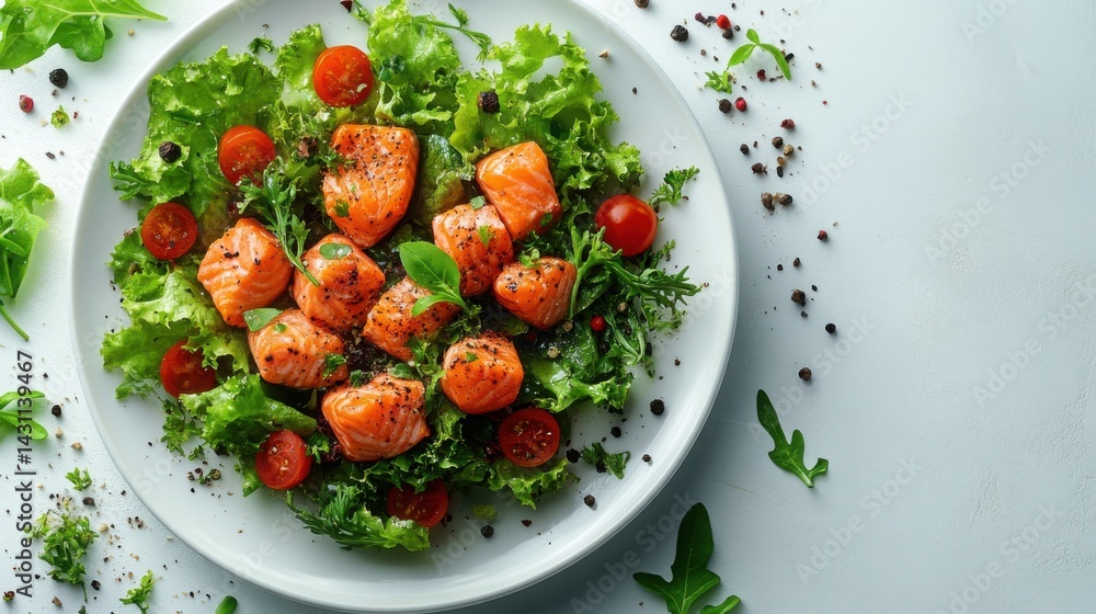 Delicious Salmon Salad with Cherry Tomatoes and Mixed Greens Healthy Food Photography