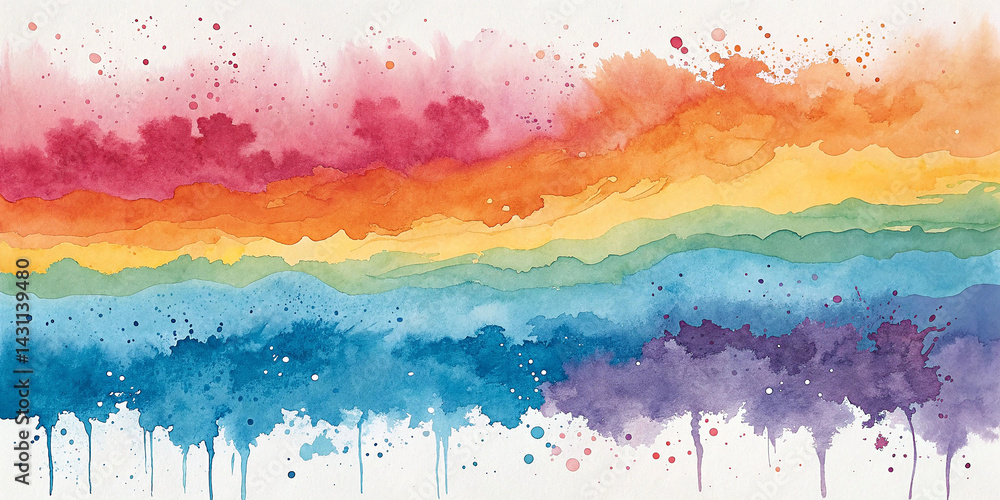 Obraz premium Abstract Rainbow Watercolor Splash with Fluid Color Transitions – Vibrant Ink Art and Expressive Brushstrokes