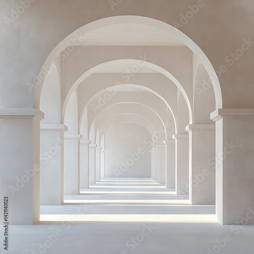 White arches form a tunnel perspective creating depth and leading the eye.