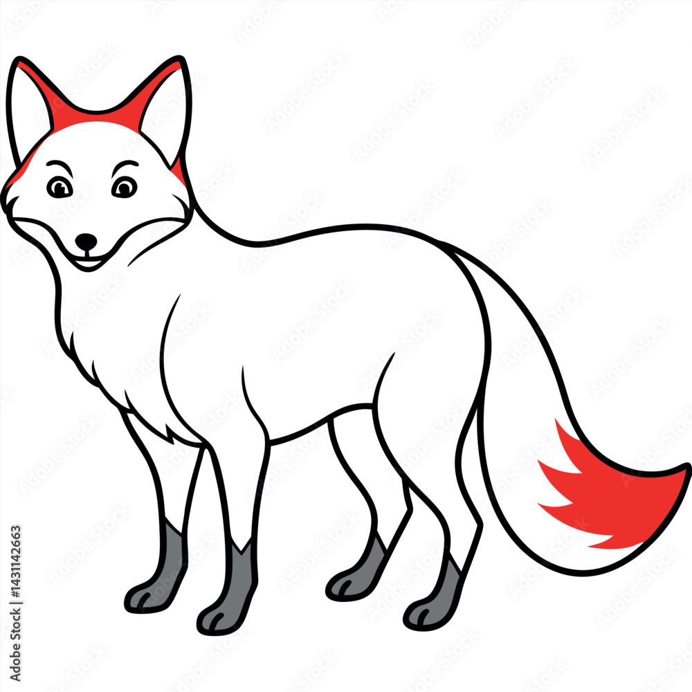 Fototapeta premium Adorable Cartoon Fox Illustration White Fur Red Tail Animal Character Design