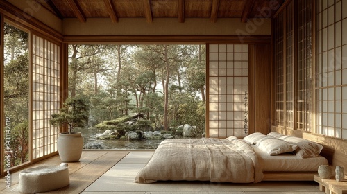 Zen Bedroom with Forest View
