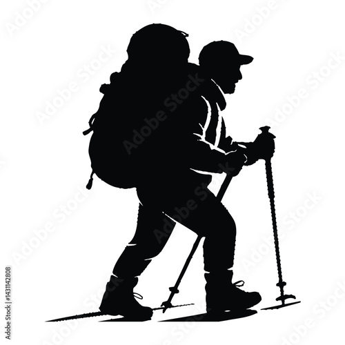 Backpacker Doodle funny, Silhouette, Vector, Icon, Logo, White Background.