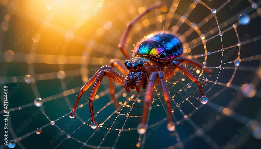 Jewel Spider Macro in Dew-Drenched Web
Ultra-detailed macro of a jewel-toned orb-weaver spider suspended in web with sparkling dew, captured at sunrise, illustrating spider artistry and beauty in wild Jewel Spider Macro in Dew-Drenched Web
Ultra-detailed macro of a jewel-toned orb-weaver spider suspended in web with sparkling dew, captured at sunrise, illustrating spider artistry and beauty in wild