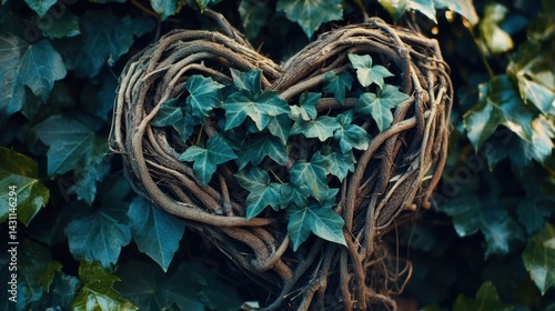Obraz na płótnie Entangled Roots and Fresh Green Leaves Form an Abstract Heart Symbolizing Natures Love and Connection in a Lush Environment Generative AI w salonie