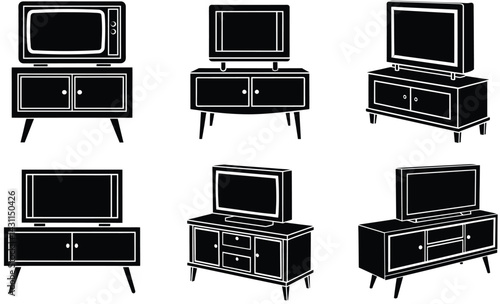 Tv stand silhouette vector art design set on white background