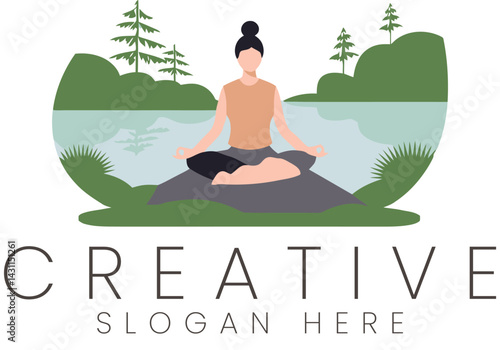 Peaceful Yoga Meditation by Lake Serene Nature Scene sky art zen calm blue mind woman     